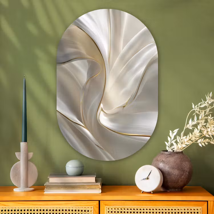 Stof - Plooien - Goud Wandcirkel Ovaal Glas middel -sfeer2