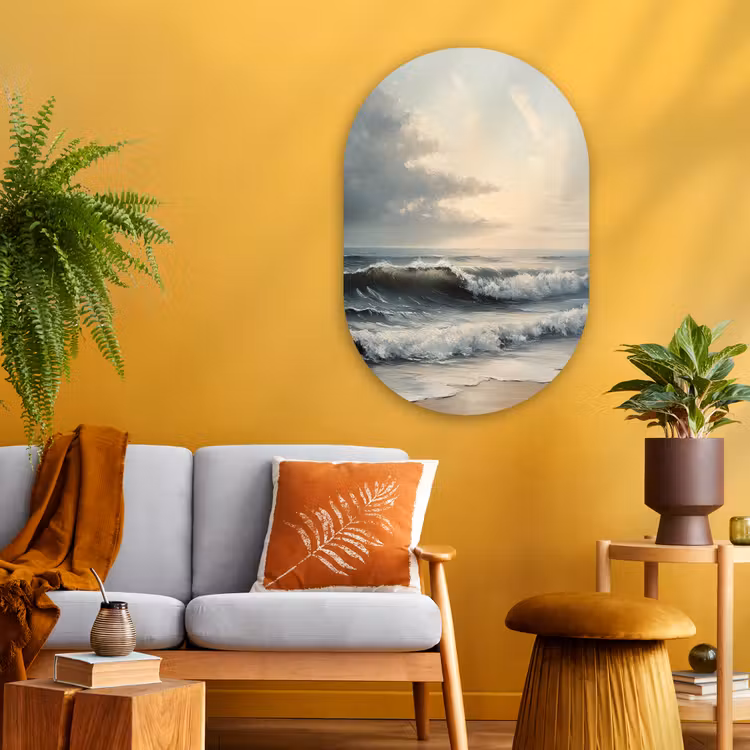 Strand - Zee - Zonsondergang Wandcirkel Ovaal Glas middel -sfeer4