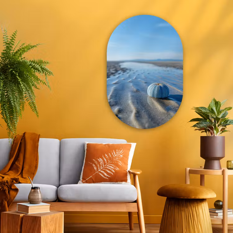 Strand - Schild - Water - Blauw Wandcirkel Ovaal Glas middel -sfeer4