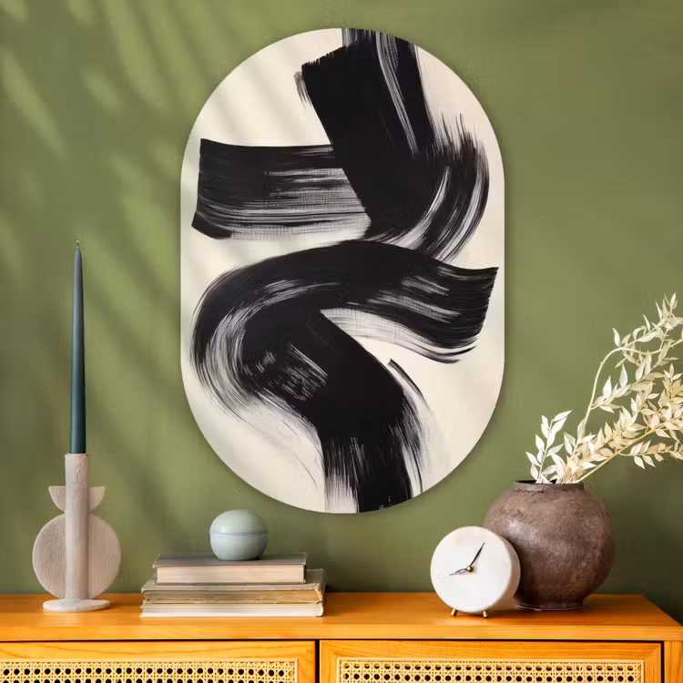 Strepen - Zwart - Abstract Wandcirkel Ovaal Glas middel -sfeer2