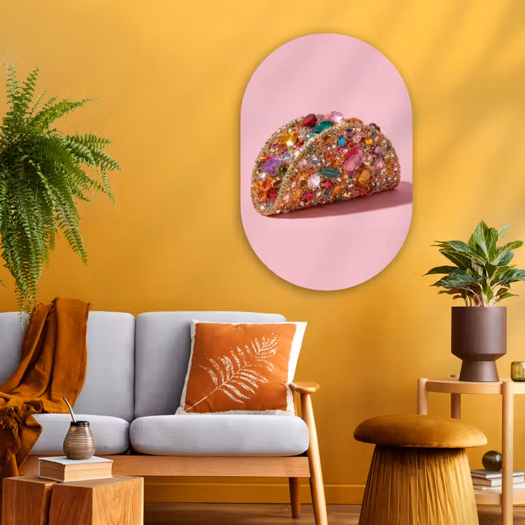 Taco - Kleurrijk - Edelstenen - Goud Wandcirkel Ovaal Glas middel -sfeer4