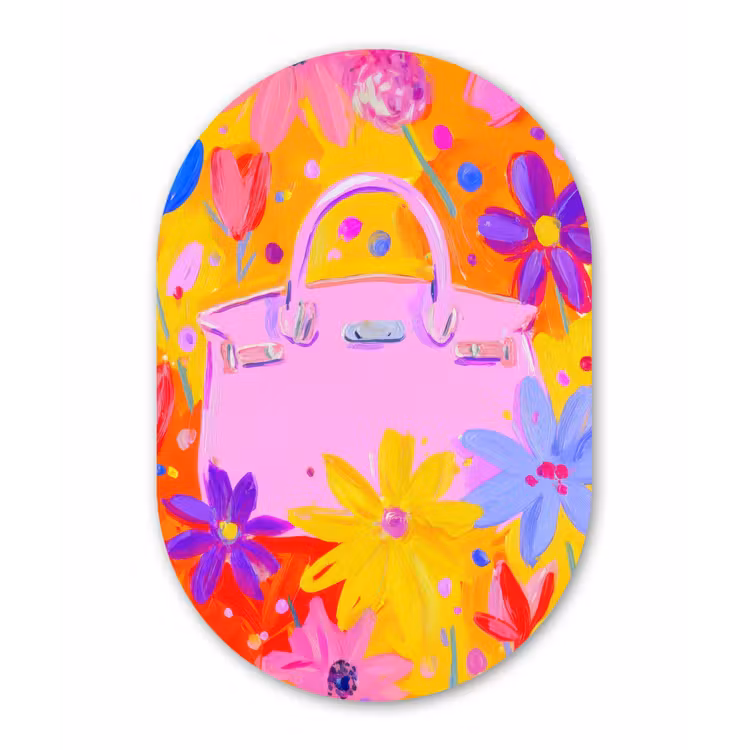 Tas - Roze - Bloemen Wandcirkel Ovaal Glas middel -3d