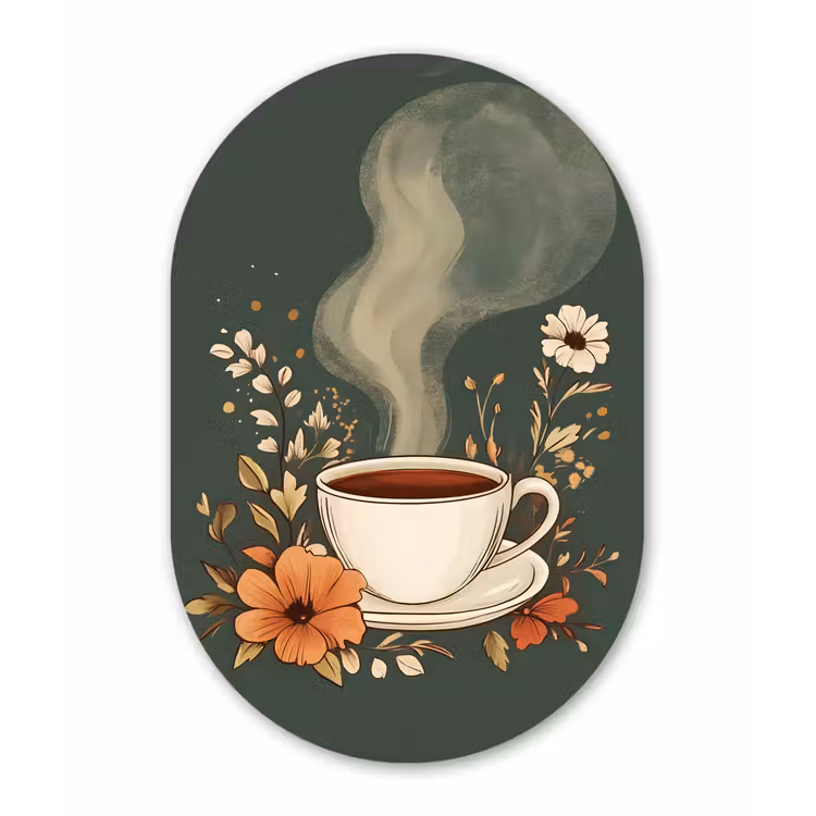 Kop - Bloemen - Groen - Koffie Wandcirkel Ovaal Glas middel -3d