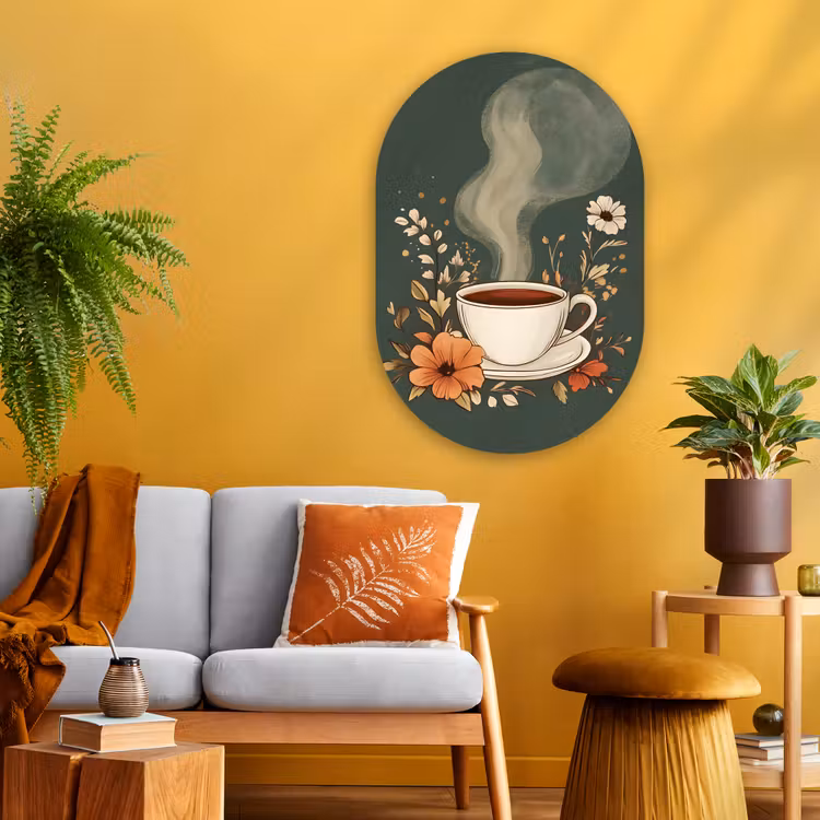 Kop - Bloemen - Groen - Koffie Wandcirkel Ovaal Glas middel -sfeer4
