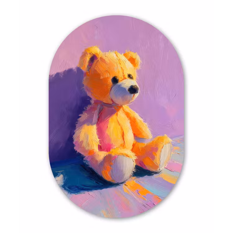 Teddybeer - Schaduw - Penseelstreken - Paars Wandcirkel Ovaal Glas middel -3d