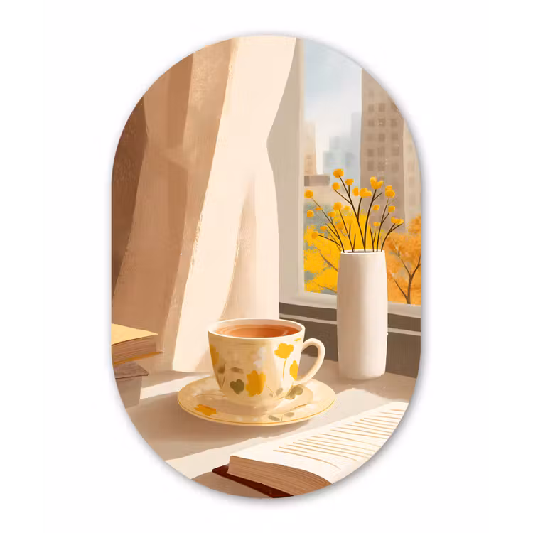Thee - Boek - Thee - Herfst Wandcirkel Ovaal Glas middel -3d