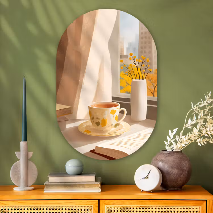 Thee - Boek - Thee - Herfst Wandcirkel Ovaal Glas middel -sfeer2