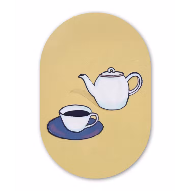 Theepot - Kopje - Beige - Illustratie Wandcirkel Ovaal Glas middel -3d