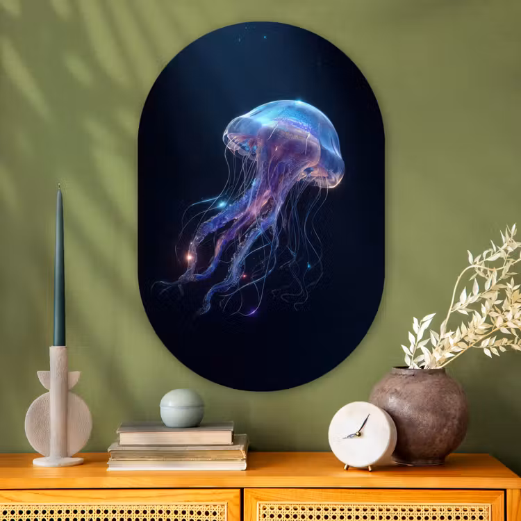 Tentakels - Kwal - Paars - Sprankeling Wandcirkel Ovaal Glas middel -sfeer2