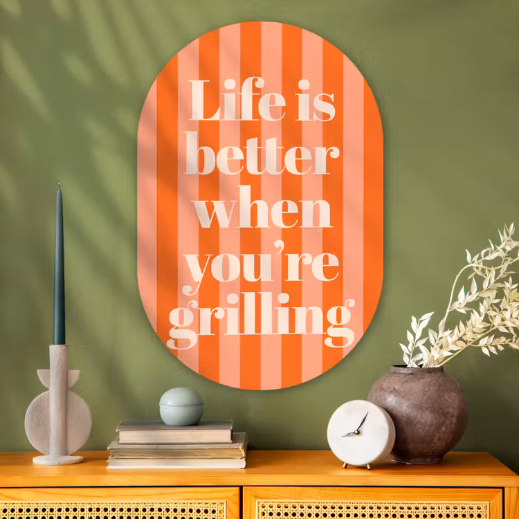 Tekst - Gestreept - Oranje - Zomer Wandcirkel Ovaal Glas middel -sfeer2