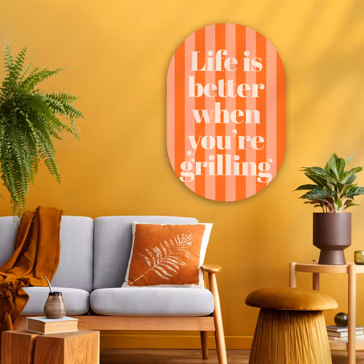 Tekst - Gestreept - Oranje - Zomer Wandcirkel Ovaal Glas middel -sfeer4