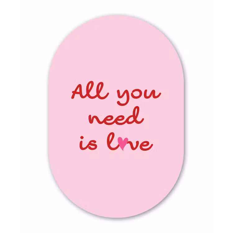 Tekst - Roze - Love - Hart Wandcirkel Ovaal Glas middel -3d