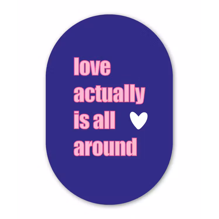 Tekst - Valentijn - Love - Blauw Wandcirkel Ovaal Glas middel -3d