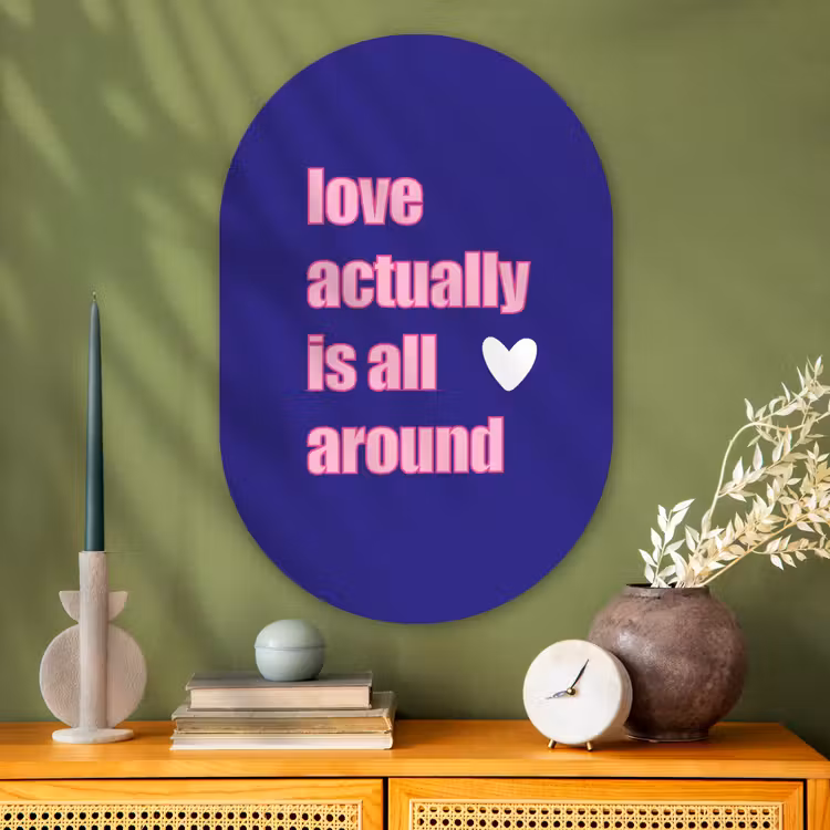 Tekst - Valentijn - Love - Blauw Wandcirkel Ovaal Glas middel -sfeer2