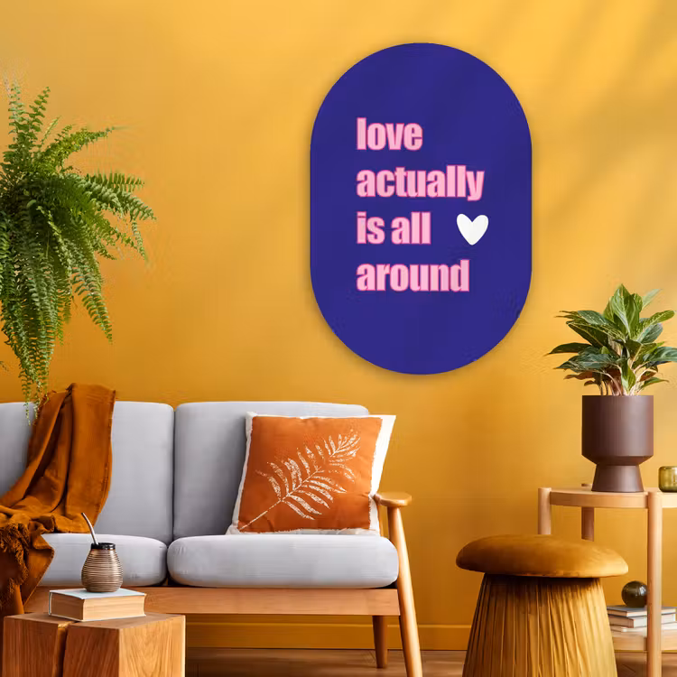 Tekst - Valentijn - Love - Blauw Wandcirkel Ovaal Glas middel -sfeer4