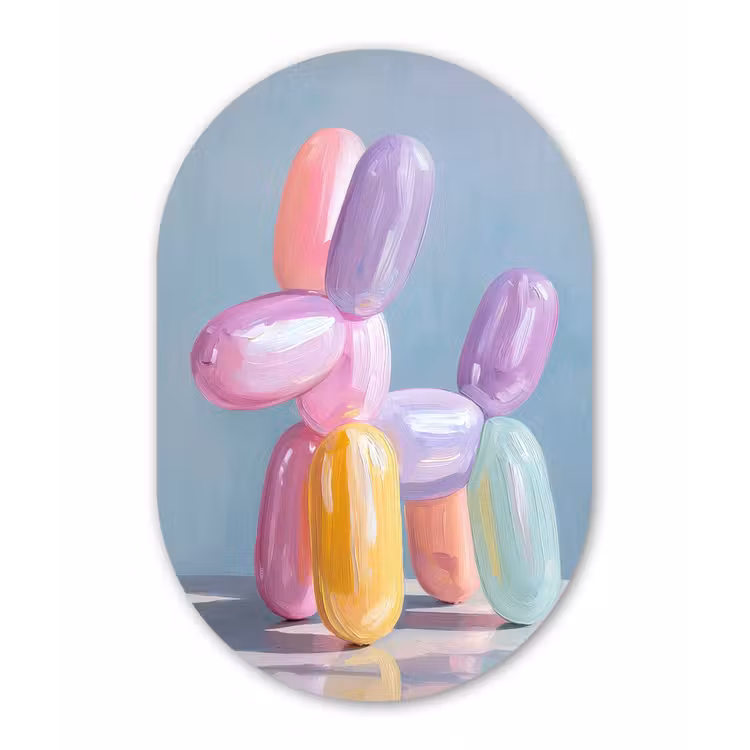 Dier - Ballon - Pasteltinten - Glanzend Wandcirkel Ovaal Glas middel -3d