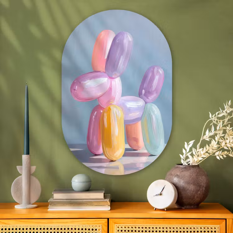 Dier - Ballon - Pasteltinten - Glanzend Wandcirkel Ovaal Glas middel -sfeer2