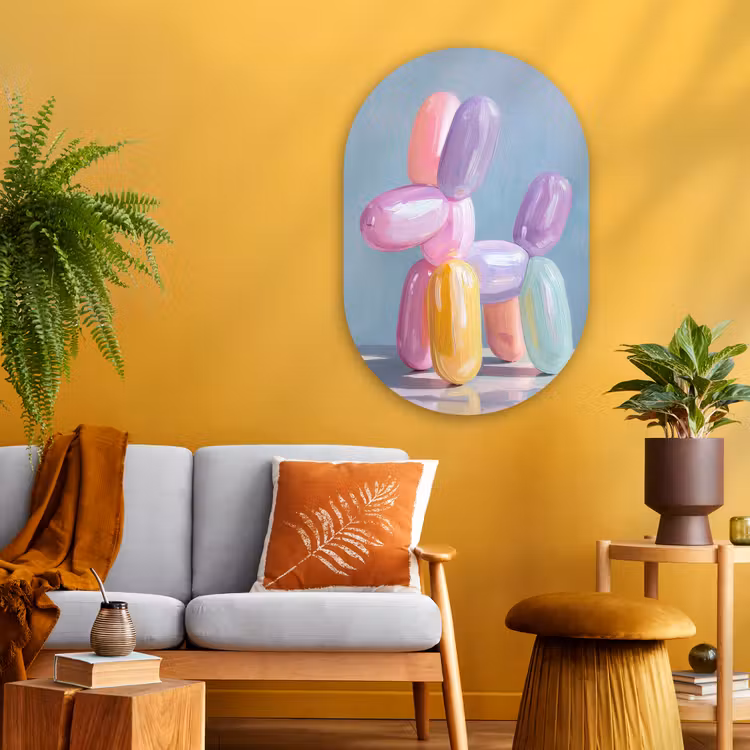 Dier - Ballon - Pasteltinten - Glanzend Wandcirkel Ovaal Glas middel -sfeer4