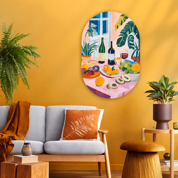 Tafel - Wijn - Fruit Wandcirkel Ovaal Glas middel -sfeer4