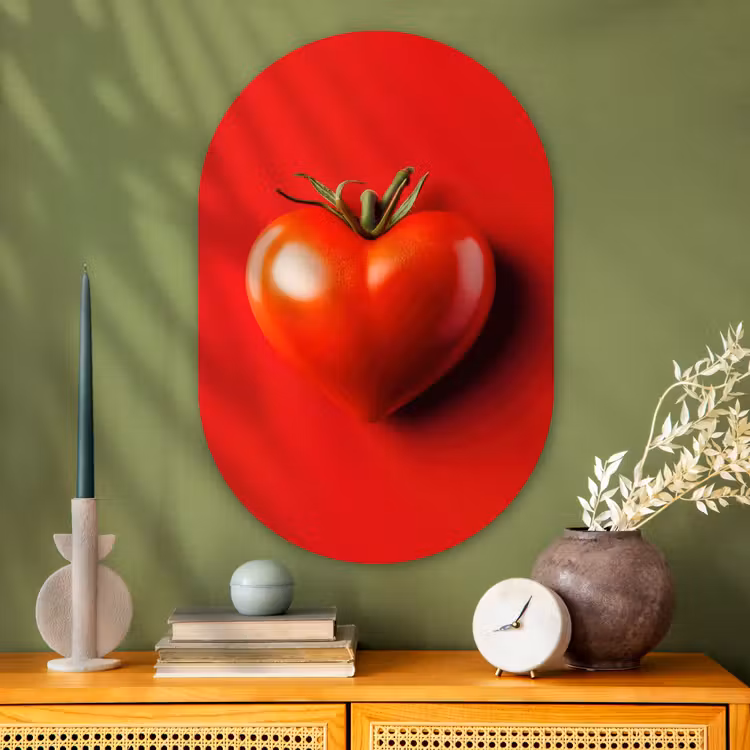 Tomaat - Rood - Hart Wandcirkel Ovaal Glas middel -sfeer2
