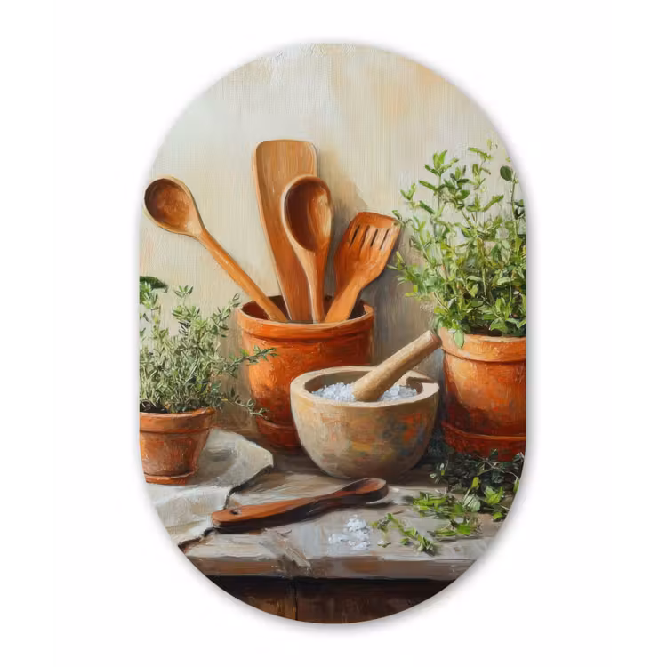 Potten - Kruiden - Hout Wandcirkel Ovaal Glas middel -3d