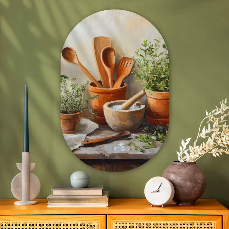 Potten - Kruiden - Hout Wandcirkel Ovaal Glas middel -sfeer2
