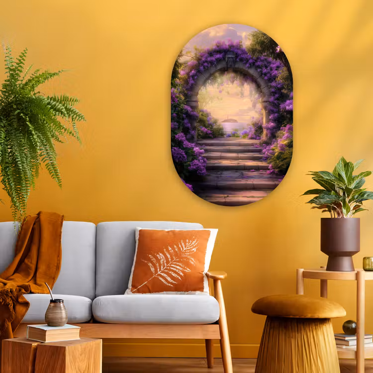Poort - Paars - Bloemen Wandcirkel Ovaal Glas middel -sfeer4