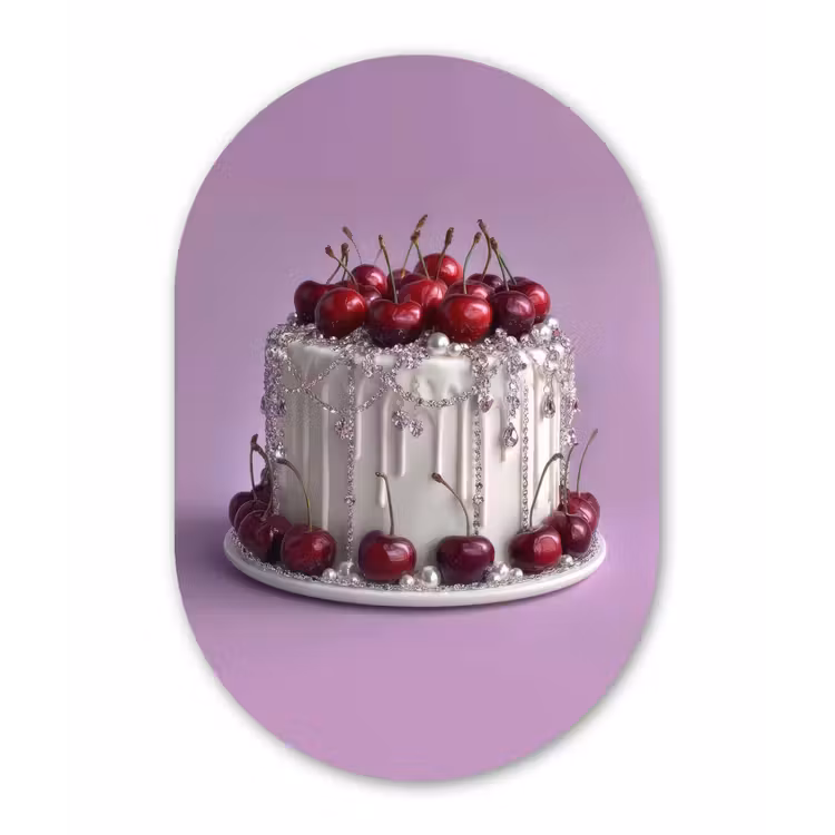 Taart - Kersen - Juwelen - Rood Wandcirkel Ovaal Glas middel -3d