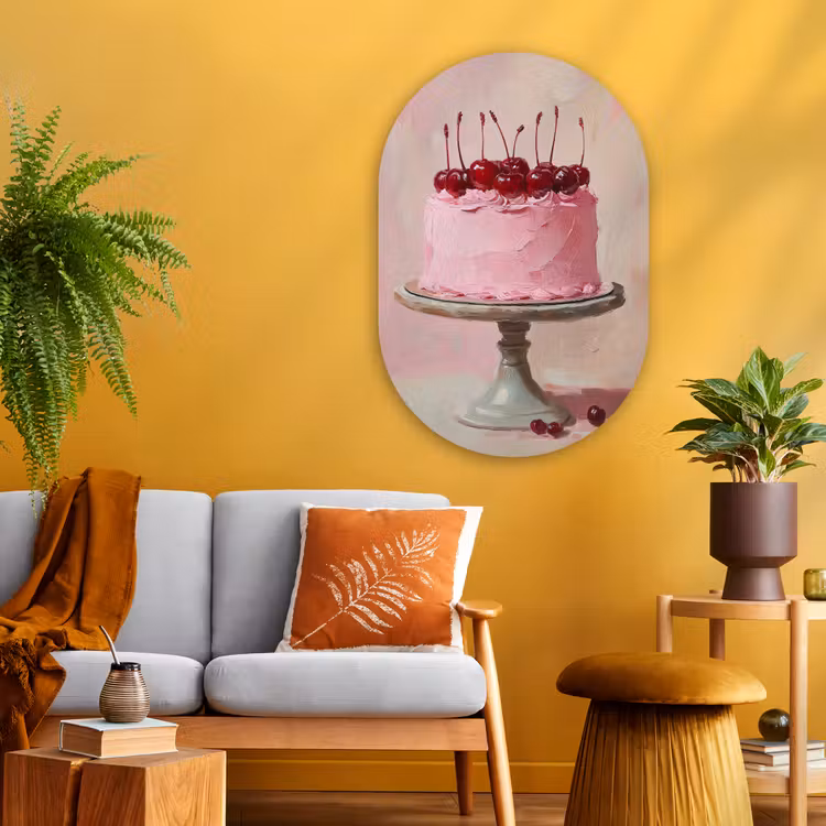 Taart - Pink - Cherry Wandcirkel Ovaal Glas middel -sfeer4
