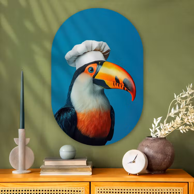 Toekan - Papegaai - Vogel - Koksmuts Wandcirkel Ovaal Glas middel -sfeer2
