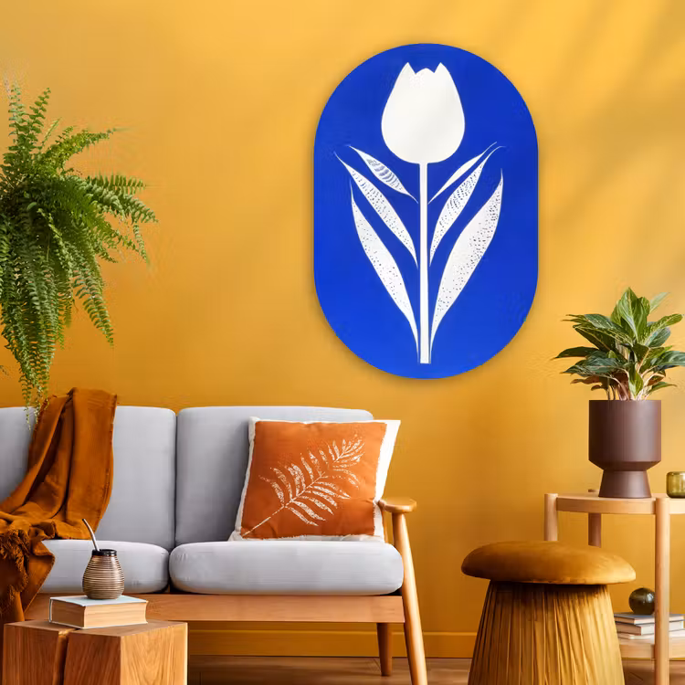 Tulp - Minimalistisch - Bladeren - Wit Wandcirkel Ovaal Glas middel -sfeer4