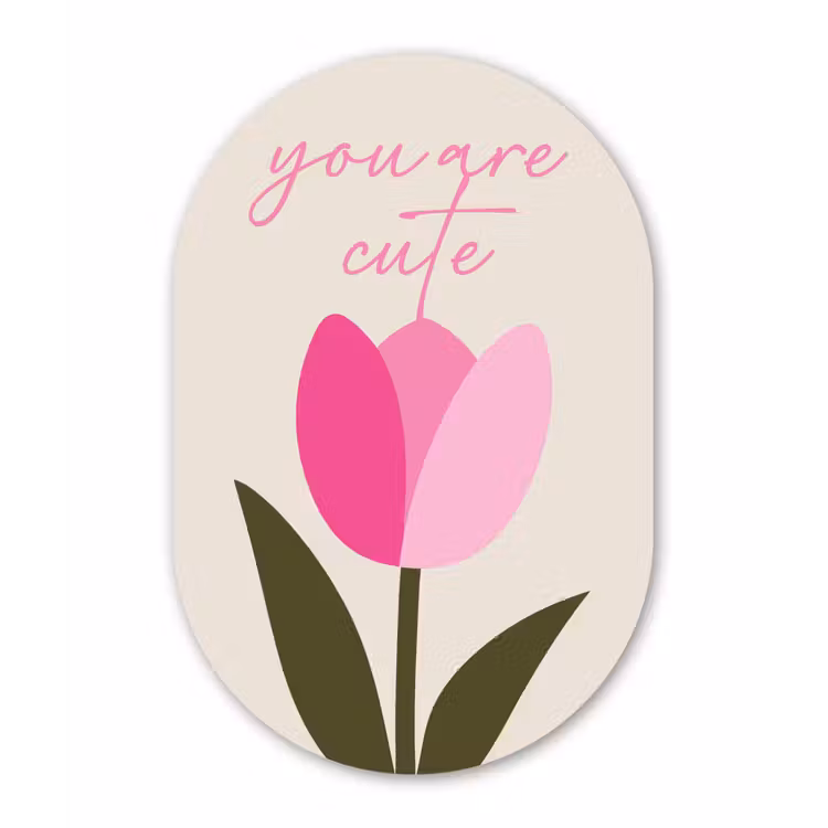 Tulp - Roze - Valentijn - Bloem Wandcirkel Ovaal Glas middel -3d