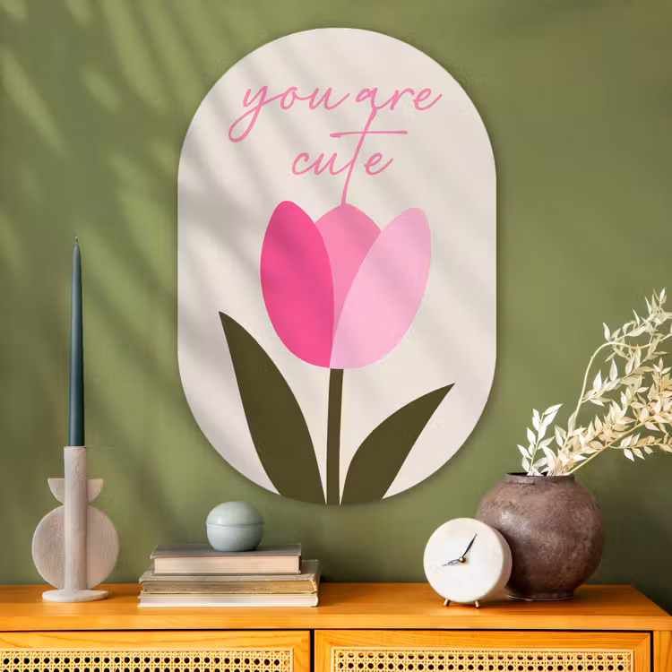 Tulp - Roze - Valentijn - Bloem Wandcirkel Ovaal Glas middel -sfeer2