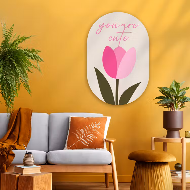 Tulp - Roze - Valentijn - Bloem Wandcirkel Ovaal Glas middel -sfeer4