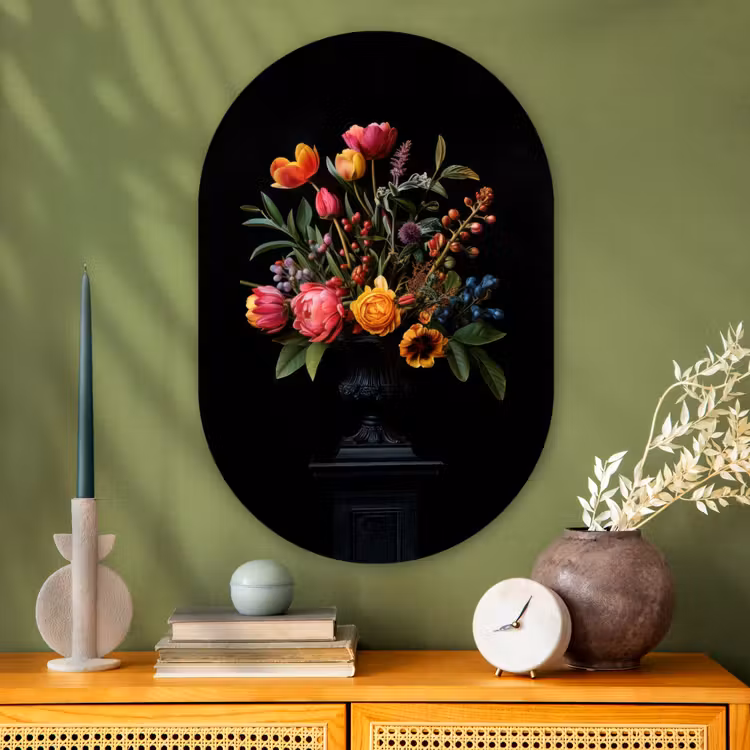 Tulpen - Bessen - Boeket - Vaas Wandcirkel Ovaal Glas middel -sfeer2
