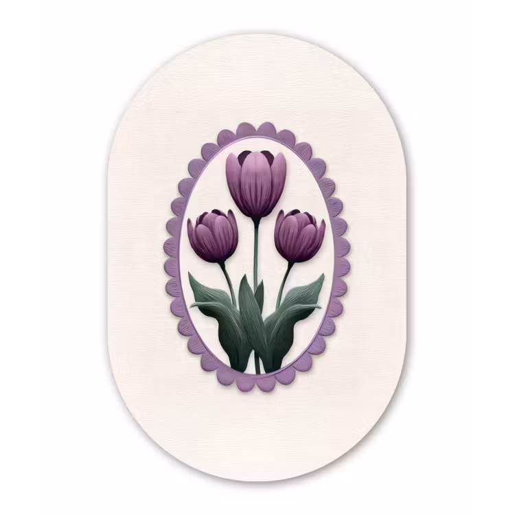 Tulpen - Paars - Lijst - Bladeren Wandcirkel Ovaal Glas middel -3d