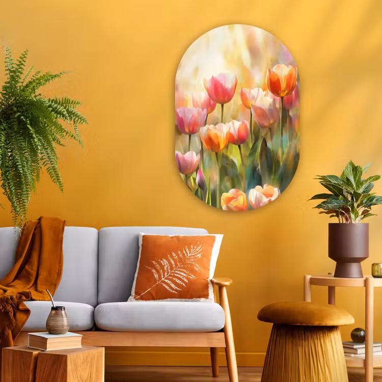 Tulpen - Sprookjesachtig - Kleurrijk Wandcirkel Ovaal Glas middel -sfeer4
