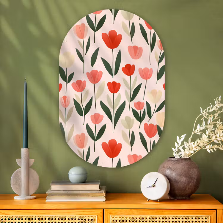 Tulpen - Modern - Roze Wandcirkel Ovaal Glas middel -sfeer2