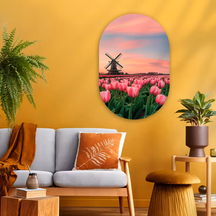 Tulpen - Molen - Nederland Wandcirkel Ovaal Glas middel -sfeer4