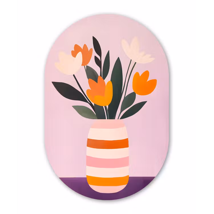 Tulpen - Vaas - Strepen - Paars Wandcirkel Ovaal Glas middel -3d