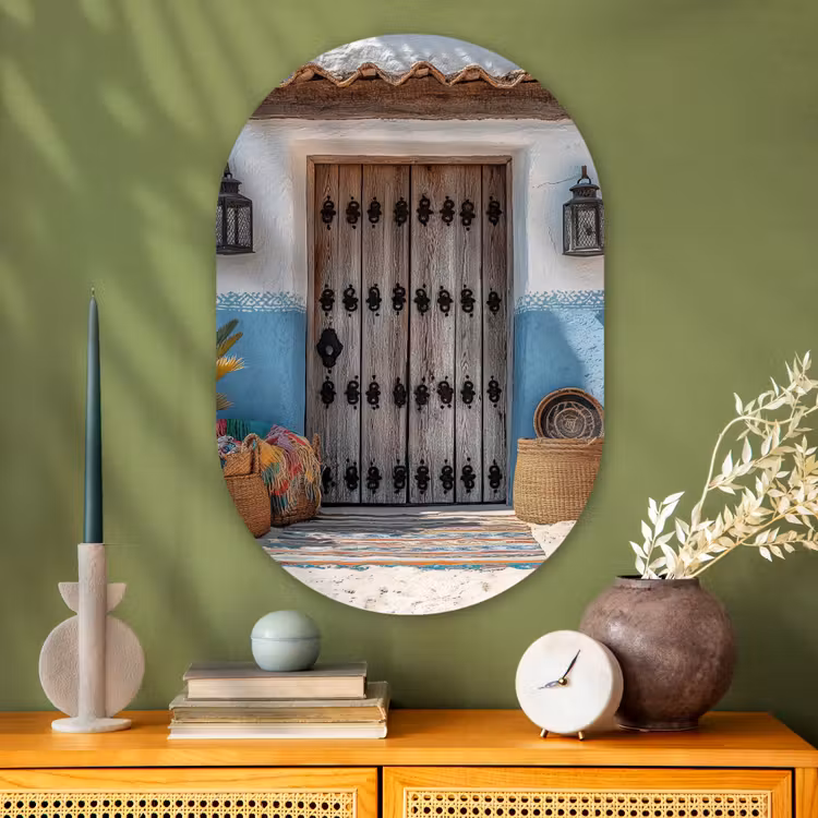 Deur - Manden - Planten Wandcirkel Ovaal Glas middel -sfeer2