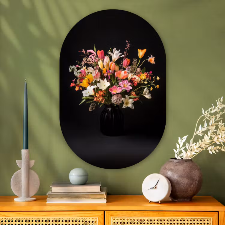 Vaas - Bloemen - Tulpen Wandcirkel Ovaal Glas middel -sfeer2