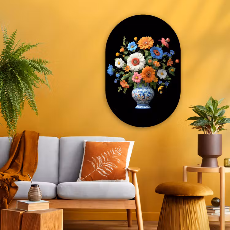 Vaas - Boeket - Bloemen - Kleur Wandcirkel Ovaal Glas middel -sfeer4