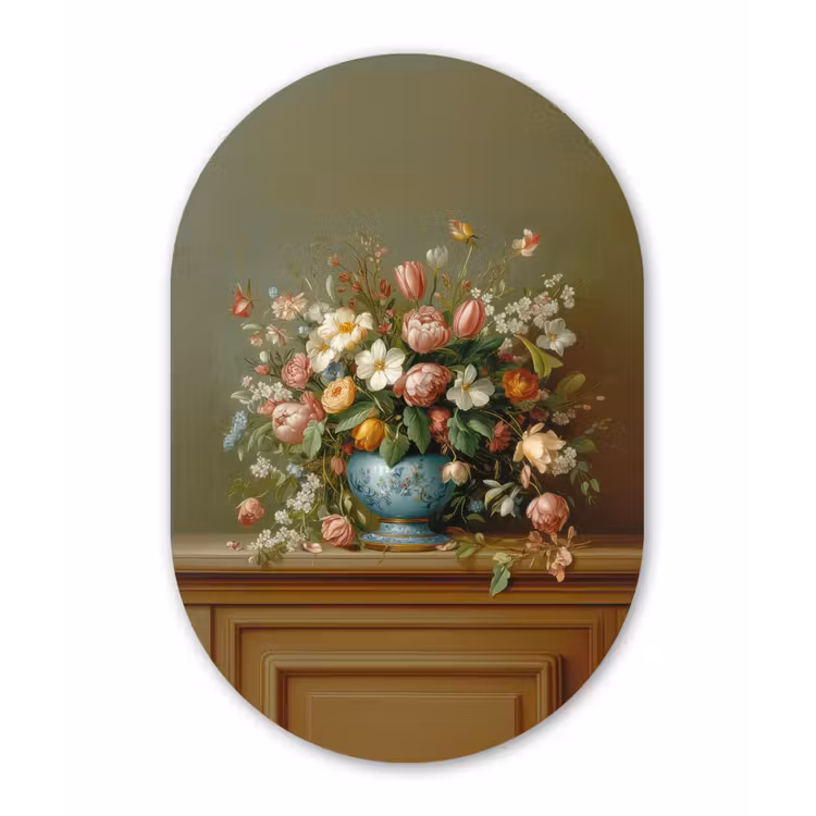 Vaas - Pastel - Kleuren - Bloemen Wandcirkel Ovaal Glas middel -3d