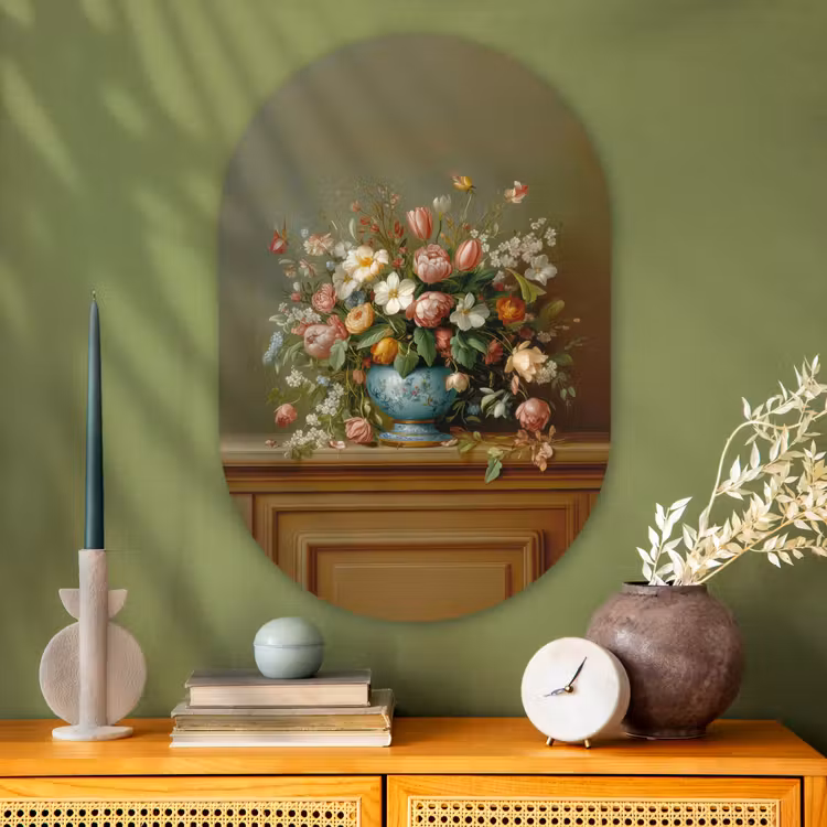 Vaas - Pastel - Kleuren - Bloemen Wandcirkel Ovaal Glas middel -sfeer2