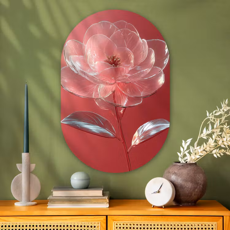 Sierlijk - Bloem - Roze - Glazen Wandcirkel Ovaal Glas middel -sfeer2
