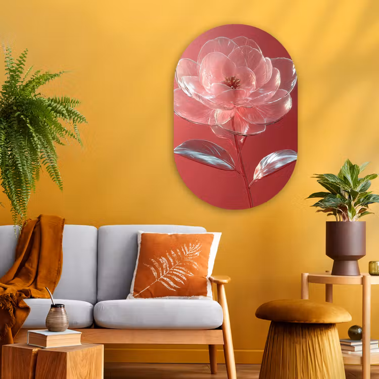 Sierlijk - Bloem - Roze - Glazen Wandcirkel Ovaal Glas middel -sfeer4