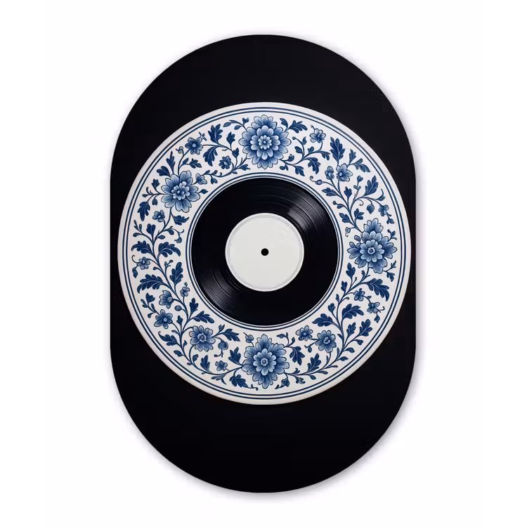 Vinyl - LP - Delfts Blauw - Muziek Wandcirkel Ovaal Glas middel -3d