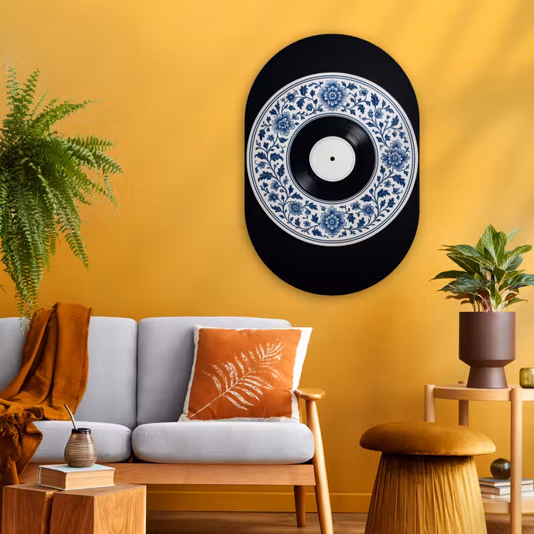 Vinyl - LP - Delfts Blauw - Muziek Wandcirkel Ovaal Glas middel -sfeer4