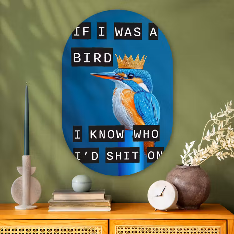 Vogel - Decoratie - Ijsvogel - Blauw Wandcirkel Ovaal Glas middel -sfeer2